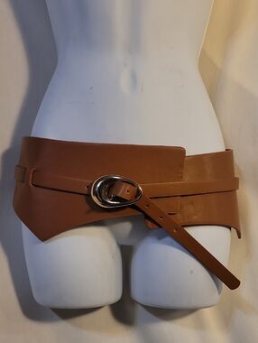 Womens Belt Wide Cognac Brown Corset-Inspired